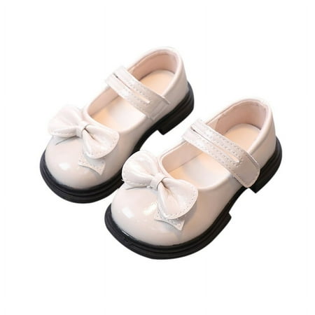 

Spdoo Spring Summer Children Girls Casual Cute Elegant British Style Retro Bowknot Design Soft Bottom Non-Slip Princess Shoes Single Shoes Leather Shoes White 9.5 Toddler