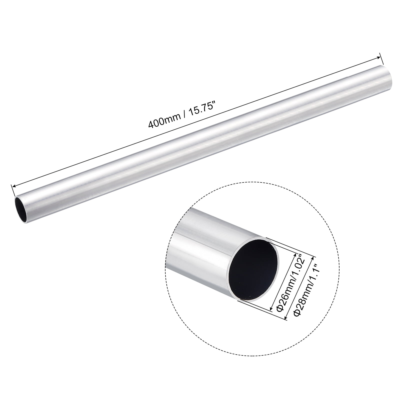 Unique Bargains 6063 Aluminum Round Tube, 28mm OD 26mm Inner Dia 400mm Length