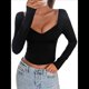 thumbnail image 1 of Camisetas de Larga con Cuello en V para Mujer, Top Corto con Doble Forro y Copas con Costura para Salir. Negro S, 1 of 10