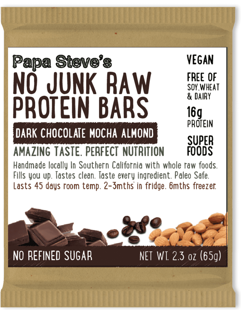 Papa Steve's No Junk Raw Vegan Protein Bars: Non GMO, Gluten Free, 100% Natural, Hand-Made Weekly - Dark Chocolate Mocha Almond (Pack of 10)