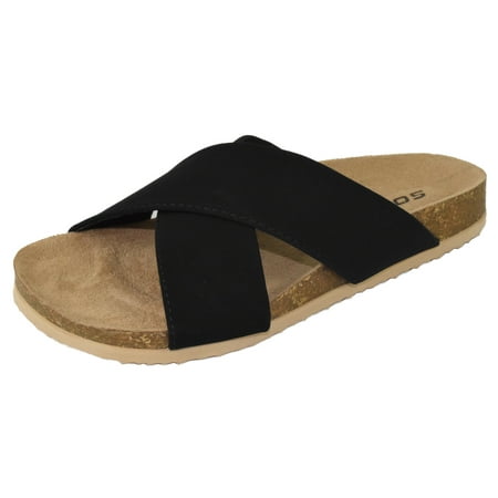 

Soda Shoes Women Sandals Footbed Criss Cross Band Strap Flip Flops MIDGE-S Black 10