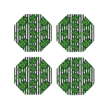 

Coasters Set of 4 - Palm Greenery Drink Coasters for Tabletop Protection Leather Coasters for Living Room Decor and Housewarming Gift Octagon