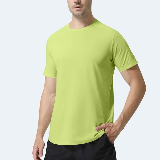 pstuiky camisetas para hombre, Camiseta deportiva elástica transpirable de color sólido, informal, de manga corta y cuello redondo para hombre ropa de hombre m
