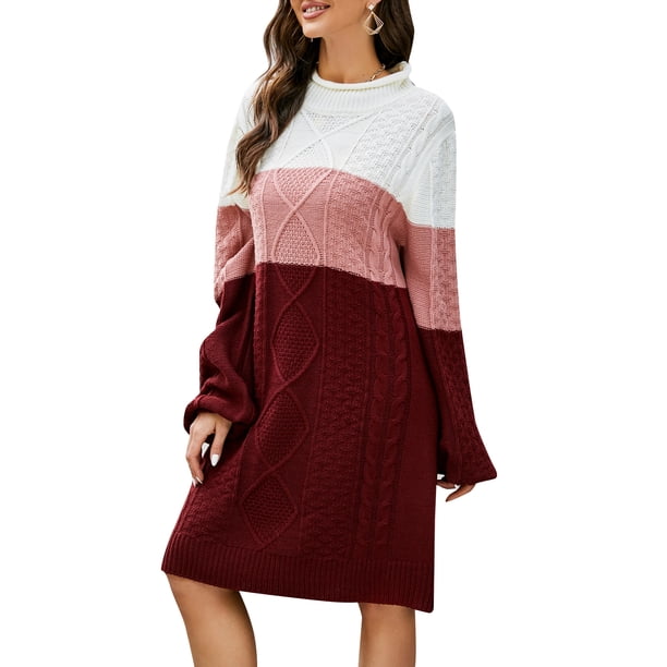 Vestido de punto de mujer Vestido casual suelto de empalme de manga larga Abanopi Vestido