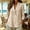 Beige plus size linen blouse a1, variant on Women Plus Size 3/4 Sleeve Linen Blouse Curved Hem Collared Casual Loose Fit Tunic Tops for Summer Holiday Beach Vacation St Patrick Day Spring Outfits, Purple S