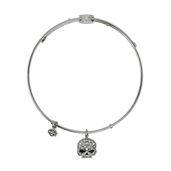 Harley-Davidson Womens Bangle, White Bling Willie Skull Charm Bracelet HSB0043-7, Harley Davidson