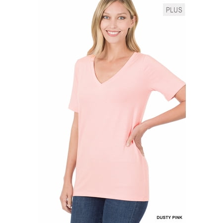 Zenana Women & Plus Relaxed Fit V-Neck Short Sleeve Basic Jersey T-Shirt Tops price history on PriceWatchPro