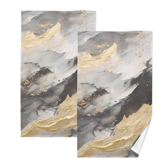 2 Pcs Hand Towel Set Black White Gold Marble Cotton Absorbent Soft Face Towels Bath Towels for Bathroom Kitchen Shower Hotel Decor 16"x28"