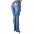 thumbnail image 6 of Fashion2Love Womens Juniors Butt Lift Mid Waist Ripped Distressed Boot Leg Jeans, 6 of 10