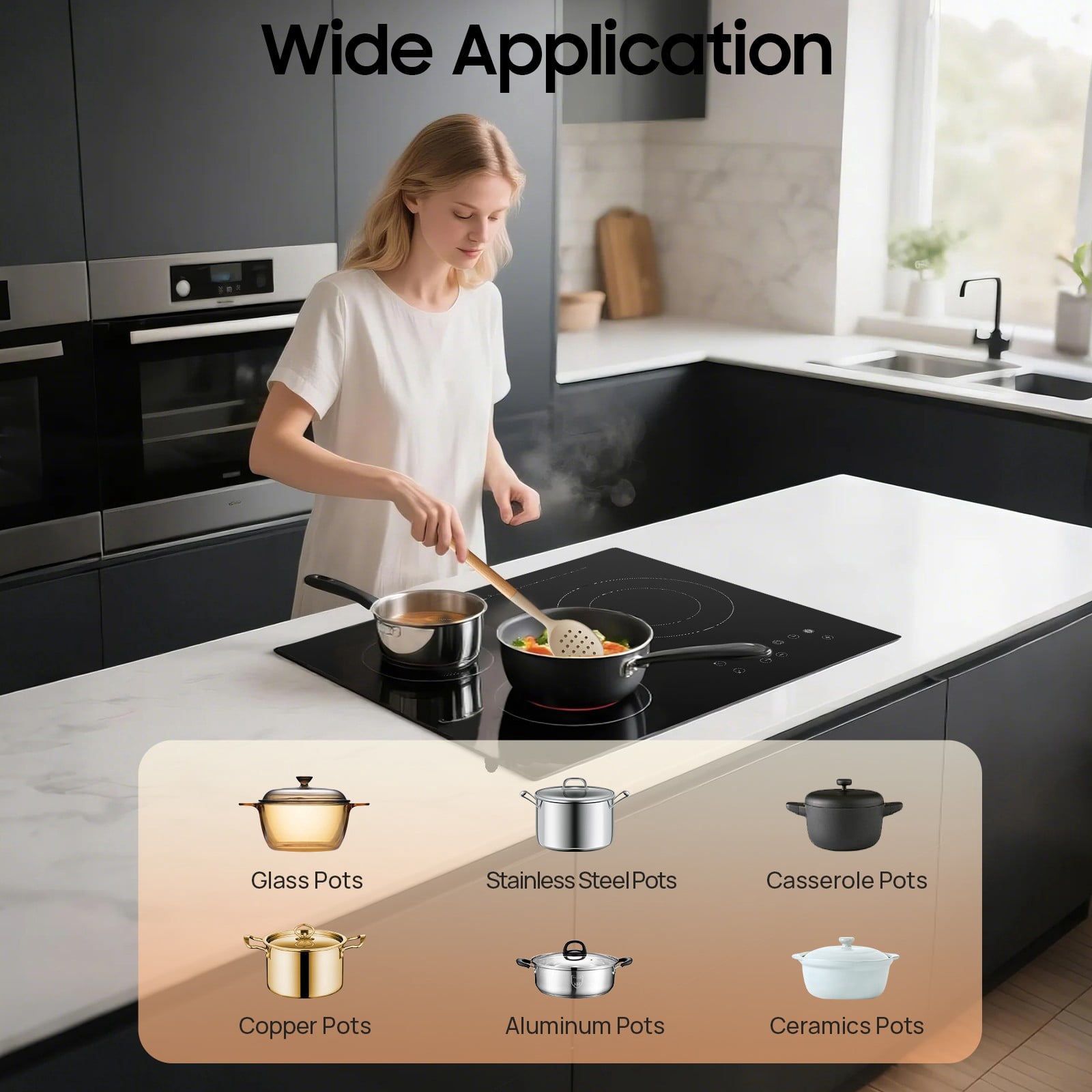 ToppiJoy 2600W Electric Cooktop, Electric Stove Top with LED Display, 110V Intelligent Control Built-in Cooktop for Kitchens (3 Burners)