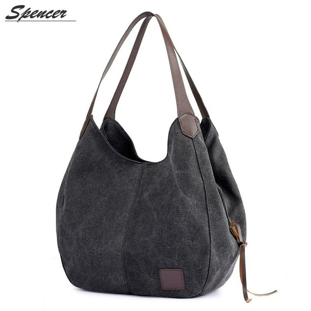 Spencer Fashion Women Multipocket Canvas Shoulder Bags Large Capacity