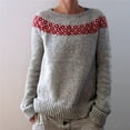 thumbnail image 2 of NAMTYQX Ladies Sweaters Print Round Neck Women's Pullover Sweaters Loose Trendy Warm Long Sleeve Red Size 3XL, 2 of 5