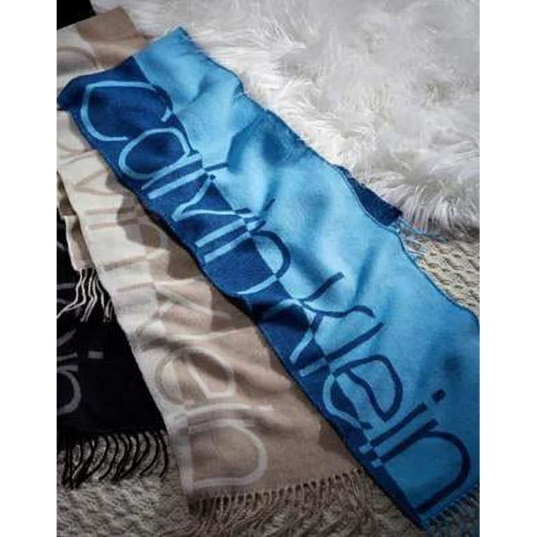 Calvin Klein Women's Blue Color Blocked Logo Woven Scarf, One Size