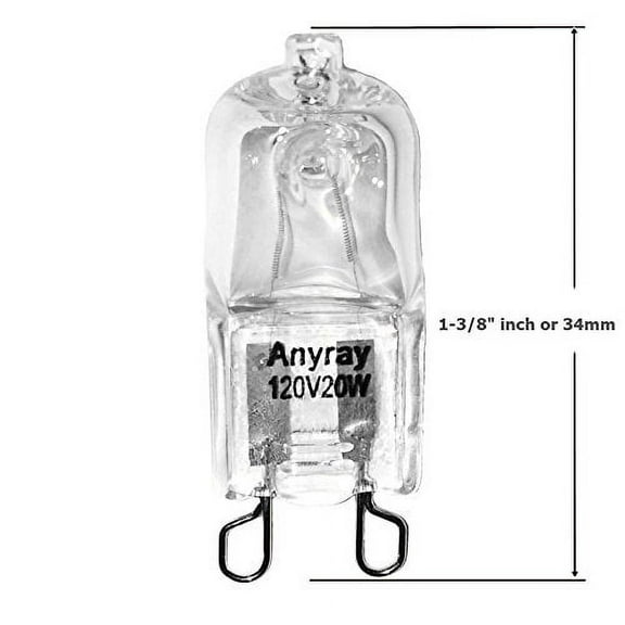 Anyray A1712S (20)-Pack 20 Watt G9 SHORT T4 20W Clear Halogen light looped 120V 20Watt 1-3/8" long