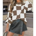 thumbnail image 4 of Women'S Fall Fashion Roll-Neck Long Sleeve Plaid Ribbed Knit Loose Pullover Sweater Tops Camel Checkered M, 4 of 9