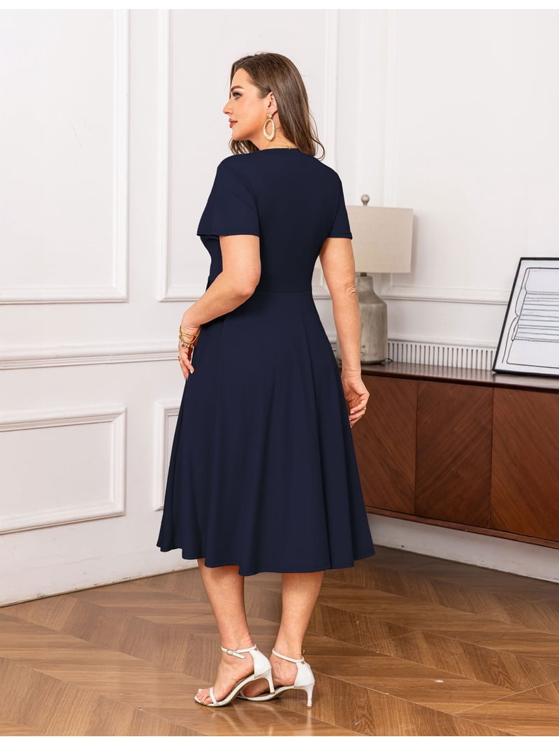 A.jesdani Womens Plus Size Dresses Flutter Sleeve A-Line Midi Dress Wedding Guest Dress Navy 2X