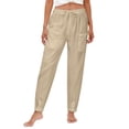 thumbnail image 6 of Hogleaql Women's Cotton Linen Culottes Pants Comfy Capri Pants Straight Leg Elastic Waist Fashion Vacation Baggy Beach Pants with Pockets Army Green L, 6 of 6