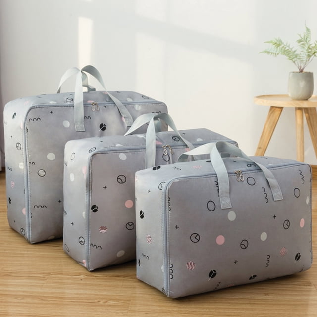 3Pcs/Set Large Capacity Oxford Storage Bag for Quilt Cloth Travel Luggage Container Gray circle M+L+XL