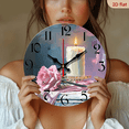 thumbnail image 2 of 2D Flat, 1pc 10Inch Rustic Farmhouse Rose Candle Wooden Wall Clock - Silent Quartz Movement, AA Battery Operated (Not Included), 2D Flat Design with Pink Roses Candle Illustration, Perfect for Kit, 2 of 7