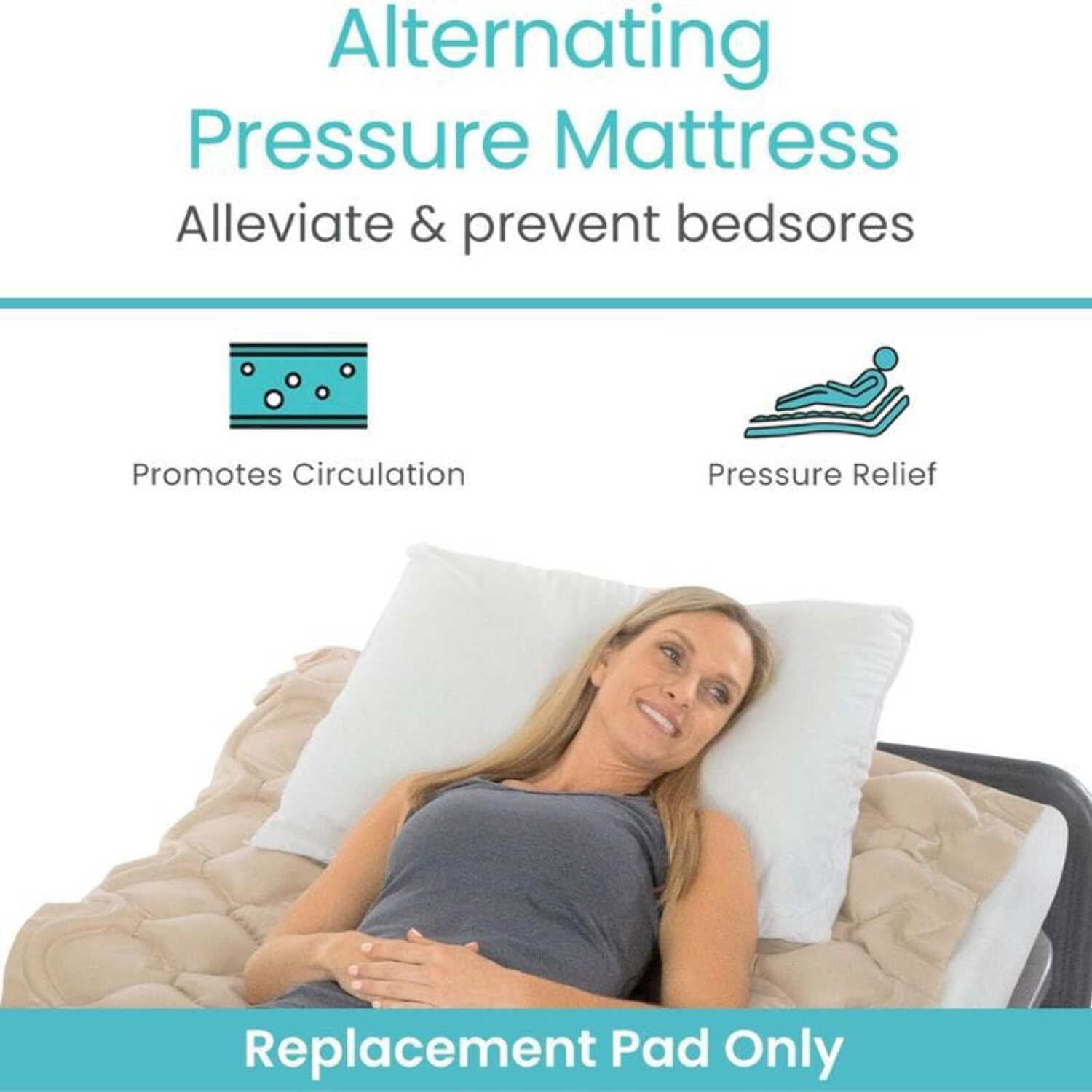 Vive Alternating Air Pressure Mattress Pad Replacement - Original Bed Sore Prevention Solution - Hospital & Home Mattress Topper with Waterproof Inflatable Ulcer Cushion Pad & Heat-Resistant Design