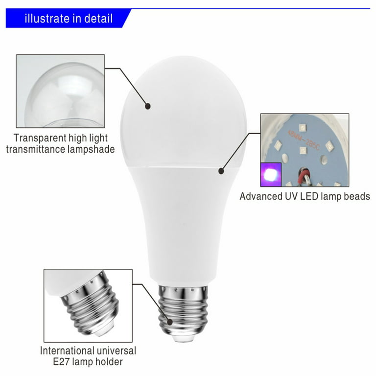7W LED Ampoule UV A19 Ultraviolet E27 365nm Lamp Base pour