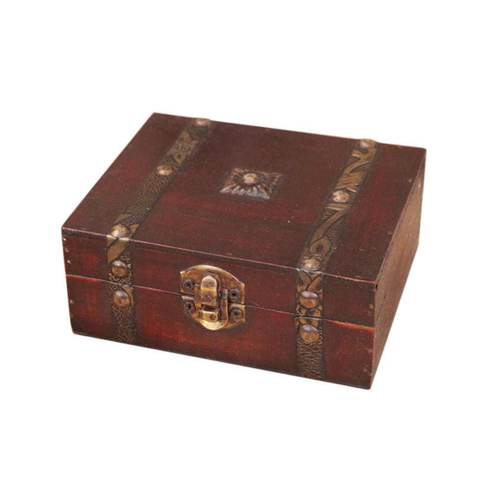 Small Decorative Trinket Jewelry Lock Chest Handmade Vintage Wooden Storage Box 