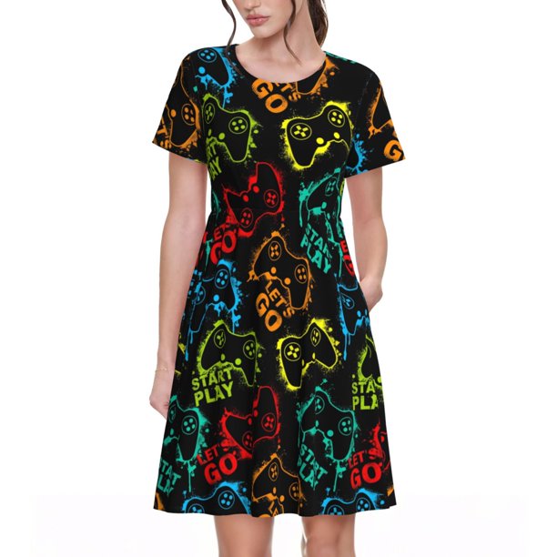 Balery Play Game Start Vestidos sueltos de manga corta para mujer, vestidos de verano 2025, vestidos casuales de corte A con vuelo.