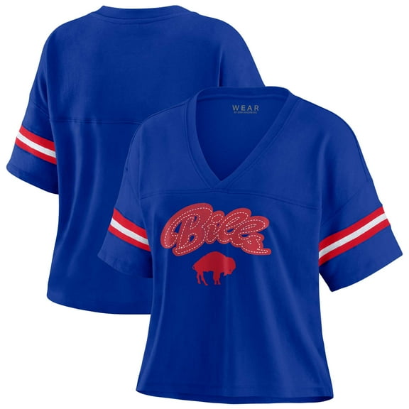 Women's WEAR by Erin Andrews Royal Buffalo Bills Plus Size Color Block Boxy V-Neck T-Shirt