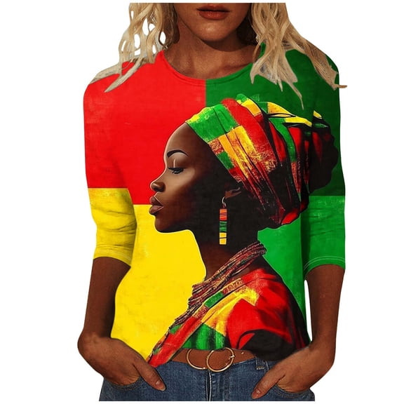 Tnhcen Women's Black History Month 3/4 Sleeve Graphic Tee - Plus Size Loose Fit Fall Casual Tops 4XL-5XL
