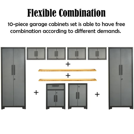 Costway 10 Piece Garage Storage Cabinet Set 24 Gauge W Bamboo Worktop Lockers Shelves Walmart Canada