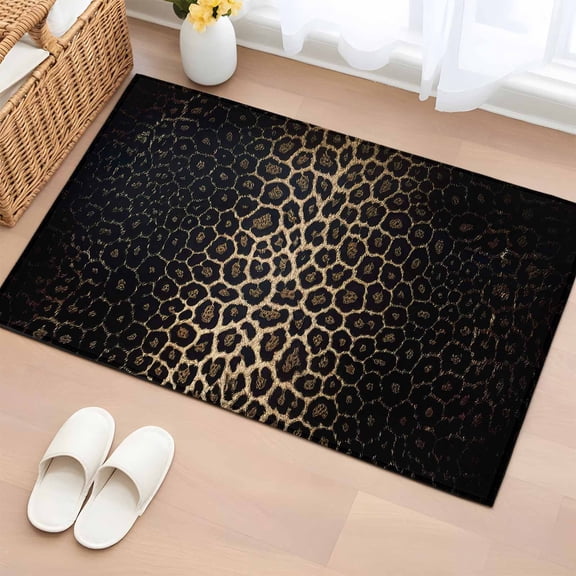 Leopard Print Bathroom Rug Washable 2x3 Entryway Rug Non Slip Chic Abstract Black Brown Animals Texture Front Door Mat Low Pile Indoor Doormat Throw Floor Carpet for Kitchen Bedroom Entrance