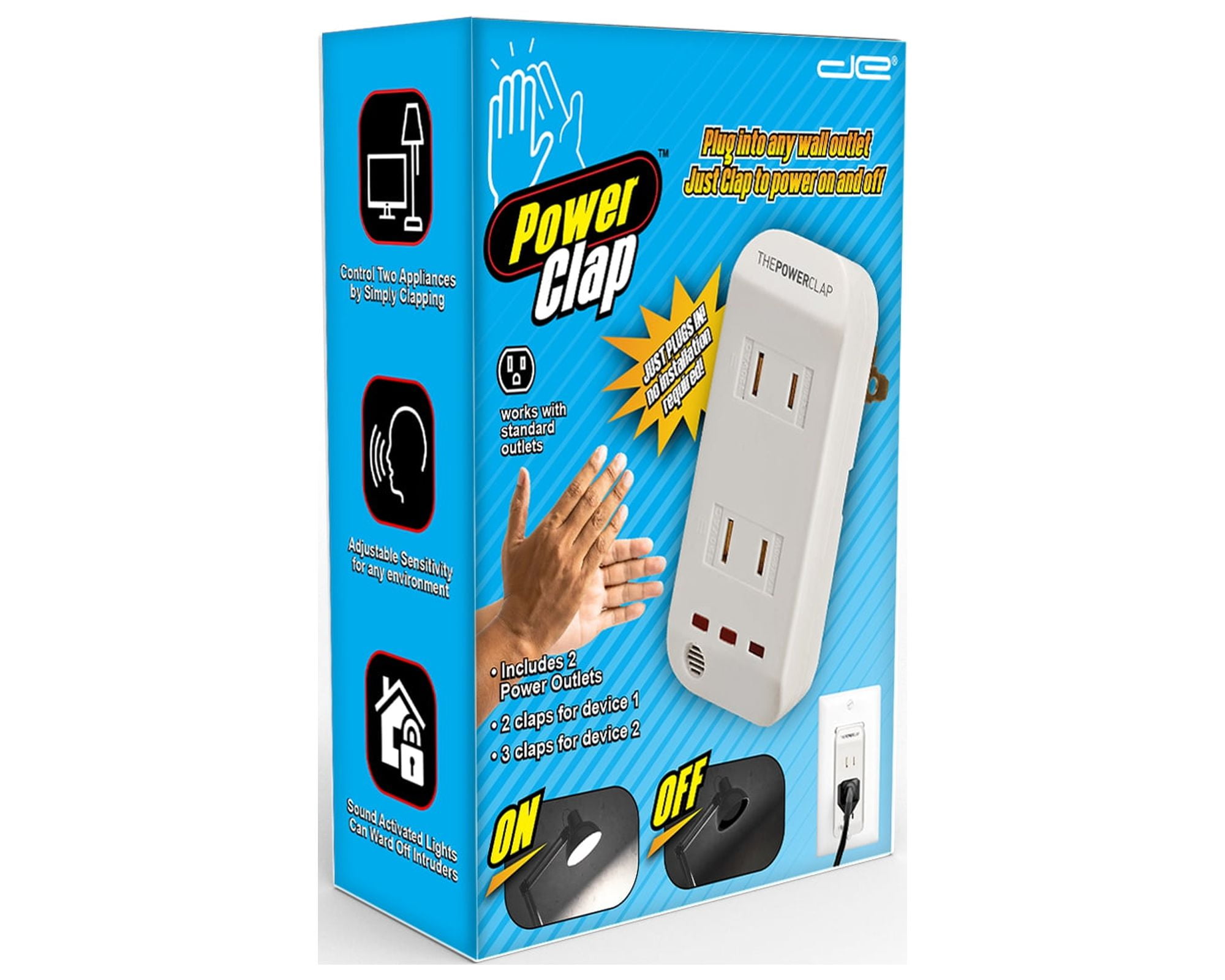 The Clapper Clap On Clap Off Light Sensor Wireless Switch 2 Lights 2 or 3  Claps
