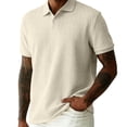 thumbnail image 2 of Ceisia Men's Summer Herringbone Textured Solid Color Short Sleeve Polo Shirts Khaki L Gift, 2 of 8