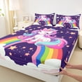 thumbnail image 3 of Homewish Teens Kawaii Unicorn Twin Sheet Sets, Dreamy Rainbow Cloud Twin Fitted Sheet, Mystic Purple Stars Galaxy Flat Sheet, Microfiber Bedroom Decor, 3 Pieces, 3 of 7