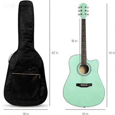 HarmonyStrings 41in Beginner Acoustic Guitar Full Size All Wood Cutaway Guitar Starter Set w/Case, Strap, Capo, Strings SoCal Green