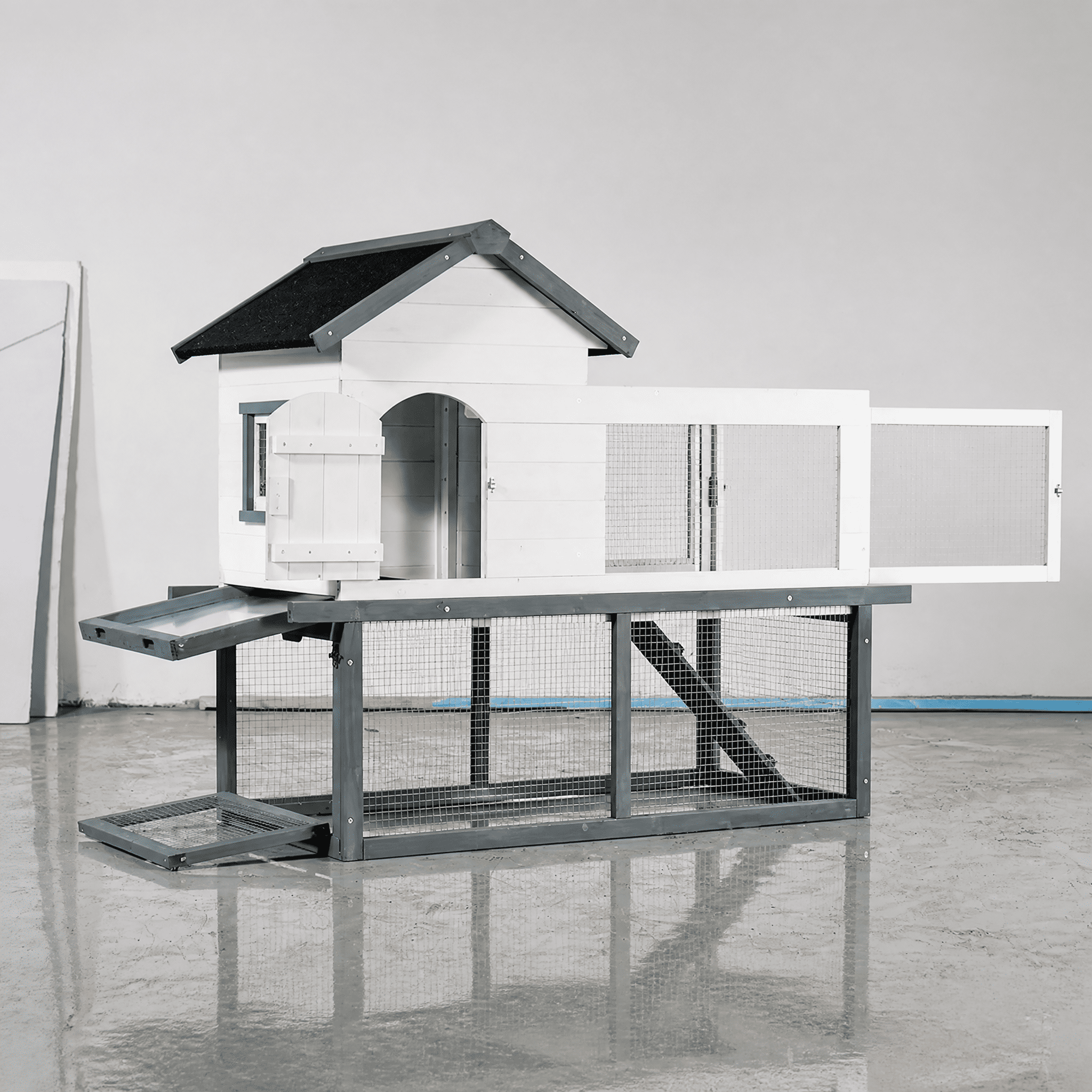 53" Double-Tier Wooden Outdoor/Indoor Waterproof Chicken Coop And Rabbit Hutch Complete With A Roof, Stairs, And A Removable Cleaning Tray; Suitable For Small To Medium Pets