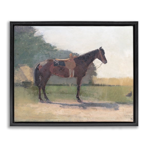 Stupell Industries Saddled Horse in Farm Yard Black Framed Floater Canvas Wall Art, design by Stellar Design Studio