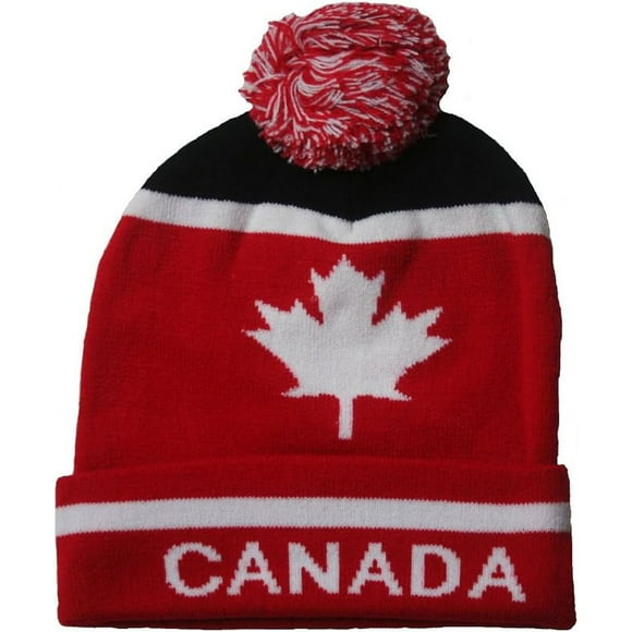CANADA RED WHITE & BLACK WITH MAPLE LEAF ADULT TOQUE HAT CAP