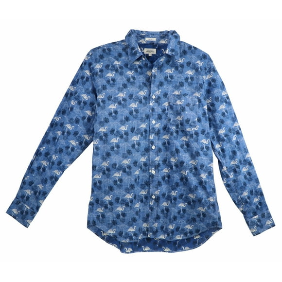 Hartford Men's Blue Flamingo Print Button Down Shirt Casual Button-Down - XL