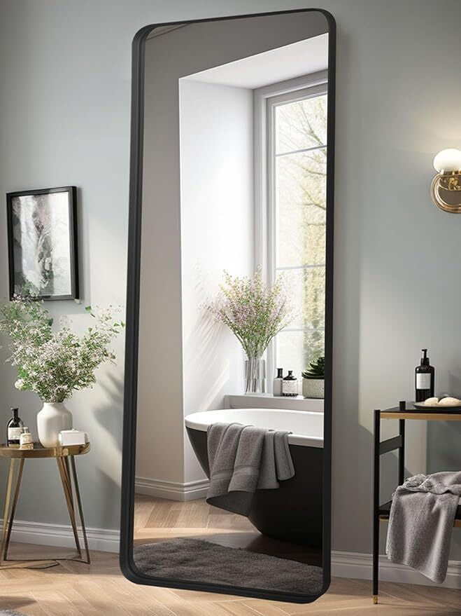 Lumora 64" x 21.2" Full Length Mirror Large Floor Mirror Metal Deep Frame Wall-Mounted Mirror Black