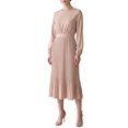 thumbnail image 2 of INSPIRE CHIC Women's Long Lantern Sleeve Dress Crew Neck High Waisted Midi Dresses Large Beige, 2 of 5