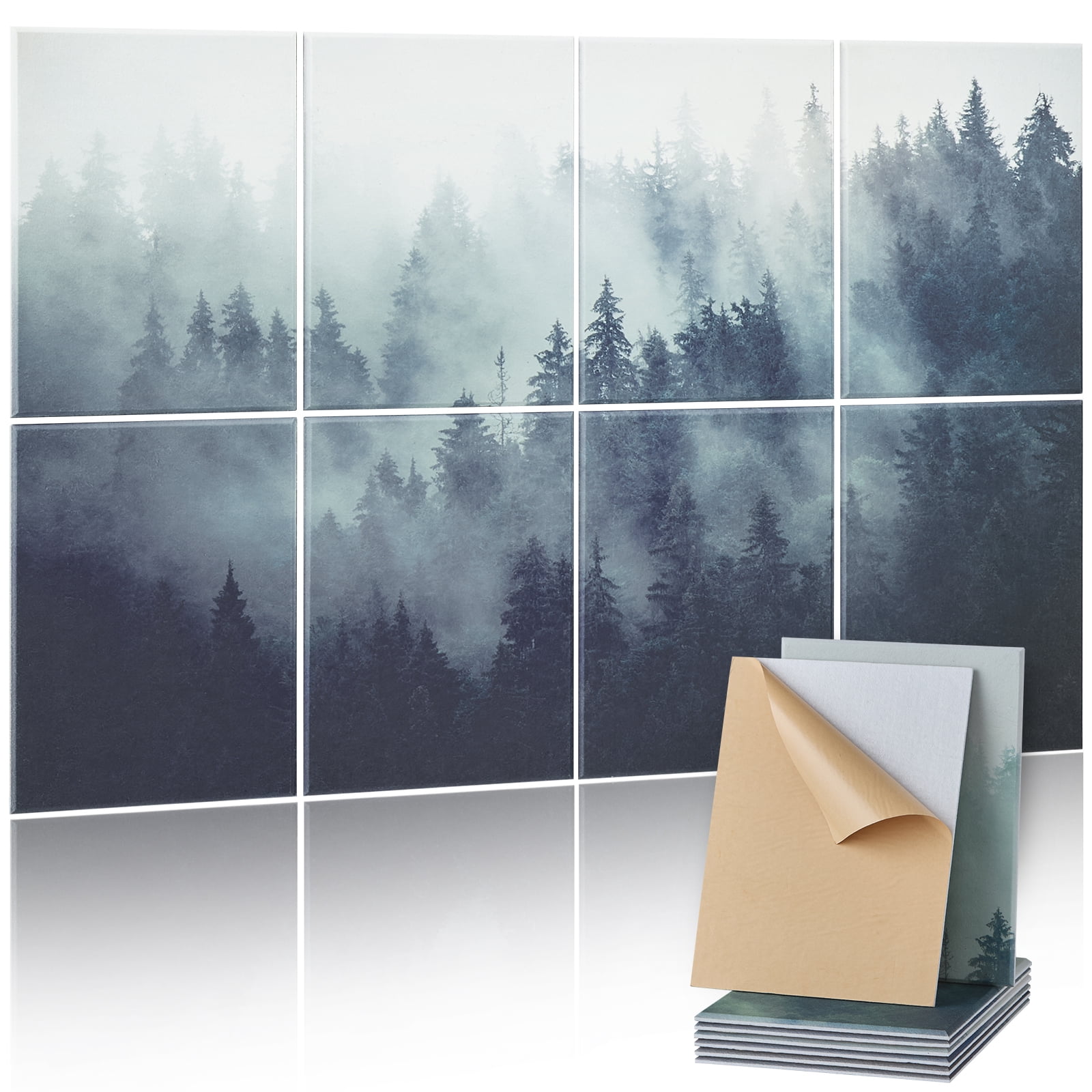 KFFKFF Set of 8 Artistic Acoustic Panels, Dimensions 63 x 23.62 x 0.4 inch, Wall-Mounted Soundproof Tiles, Stick-On Design for Noise Reduction, Ideal for House, Workplace, Recording Studio