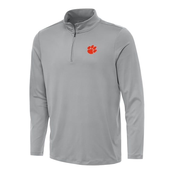 Men's Antigua Gray Clemson Tigers Reprocess Quarter-Zip Top