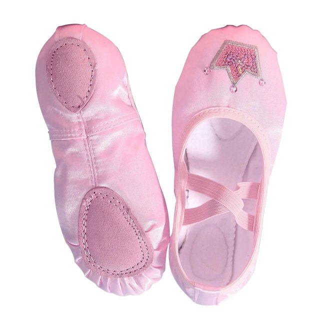 Zapatilla de ballet con corona bordada para niños, zapatilla de ballet de satén para niñas, linda zapatilla de ballet con acabado de lujo