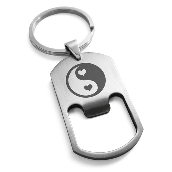 Stainless Steel Love Heart Yin Yang Engraved Bottle Opener Dog Tag Keychain Keyring