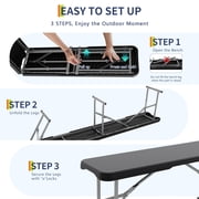 6FT Folding Bench 2 Pack, Heavy Duty Portable Plastic Outdoor Bench with Carry Handle & Safety Lock, Foldable Seating for Soccer, Picnic, Camping, Party, Garden