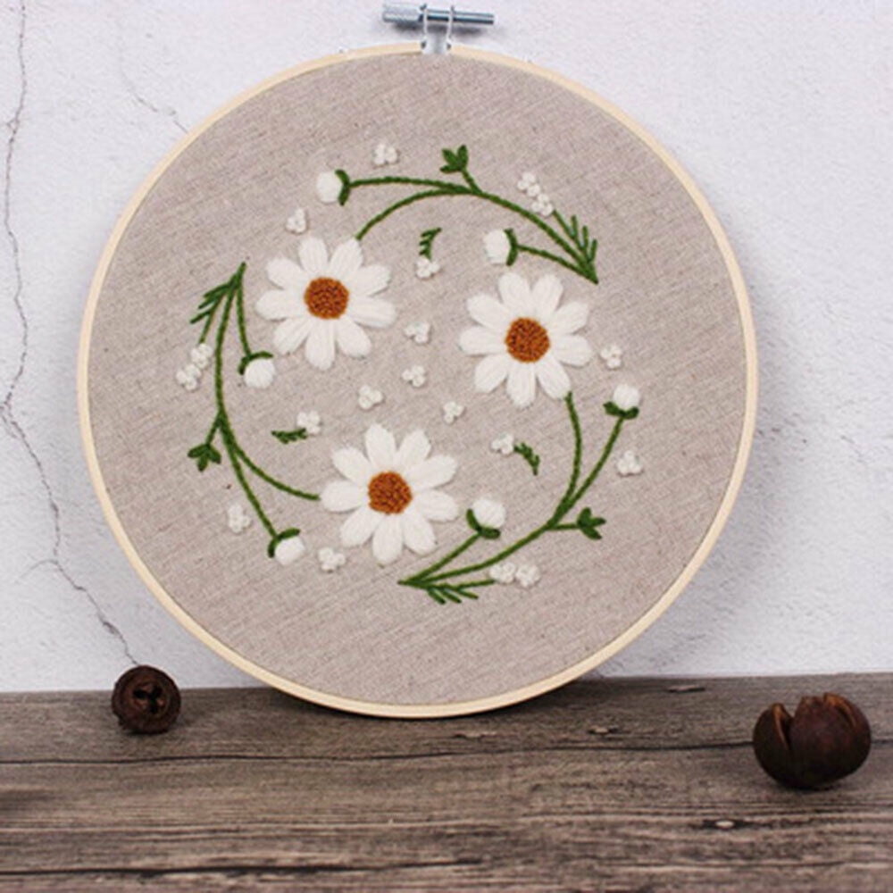 DIY Embroidery Kit for Beginners Flower Pattern Cross Stitch Needlework+Hoo