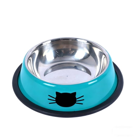Stainless Steel Cat Water Sculpted Piece, Non-Slip Rubber Base, 6 in Diameter, Sky Blue, Small Stainless Steel Sculpted Piece, Pet Feeding, Daily Use, 1 Pc