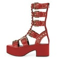 thumbnail image 2 of FSJ Women Platform Studded Mid Calf Gladiator Sandals Open Square Toe Buckle Block Heels Summer Dress Party Zipper Shoes Size 11 Red, 2 of 4