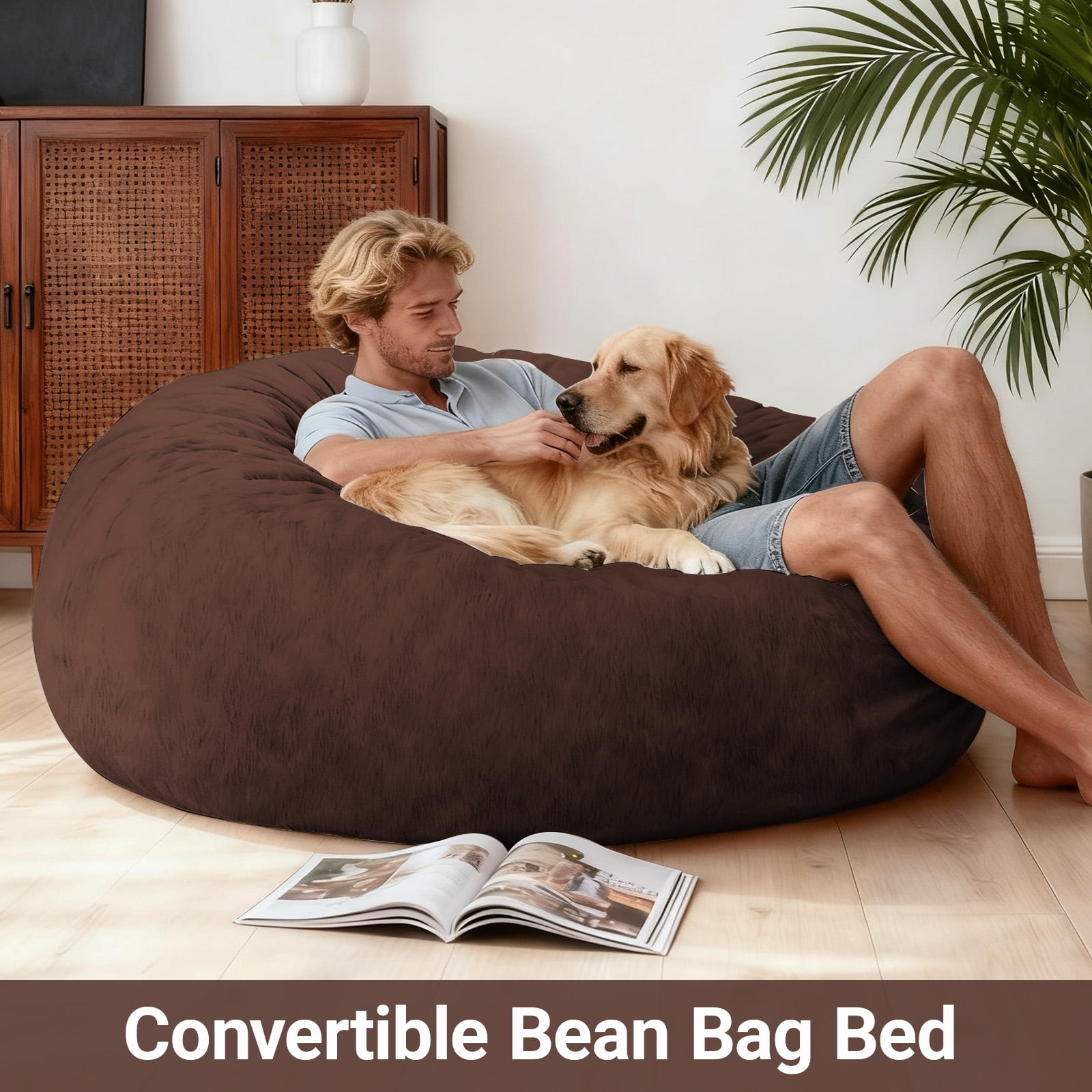 Memory Foam Giant Bean Bags,Bean Bag Chair for Adults, Floor Bean Bags Offers Ample Space for Adults,Lounger Versatile Design Suits Any Room,Movie Nights,Reading(Brown).